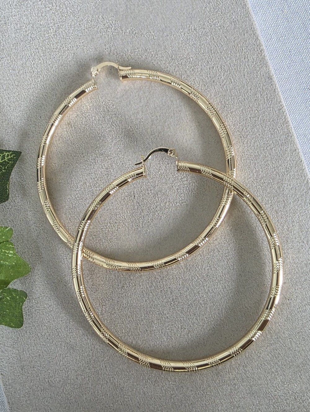 Gold Filled Diamond Cut Design Hoop Earrings 2 3/4"
